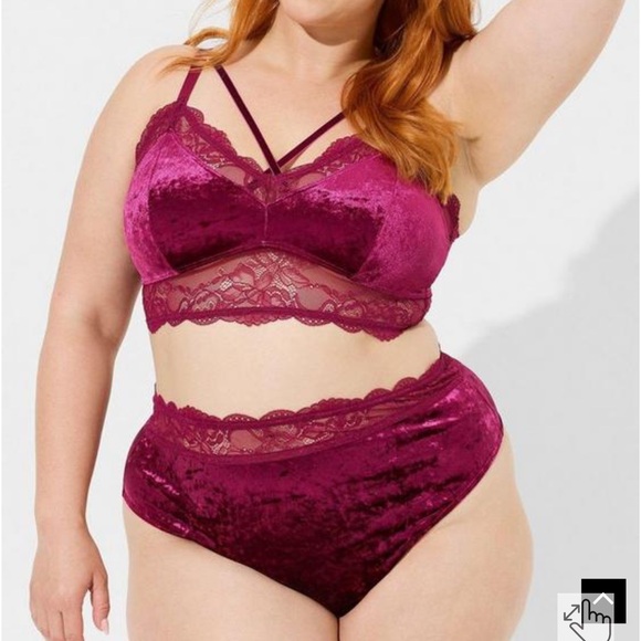 torrid Other - Torrid Crushed Velour Lace Triangle Bralette & Thong Panty